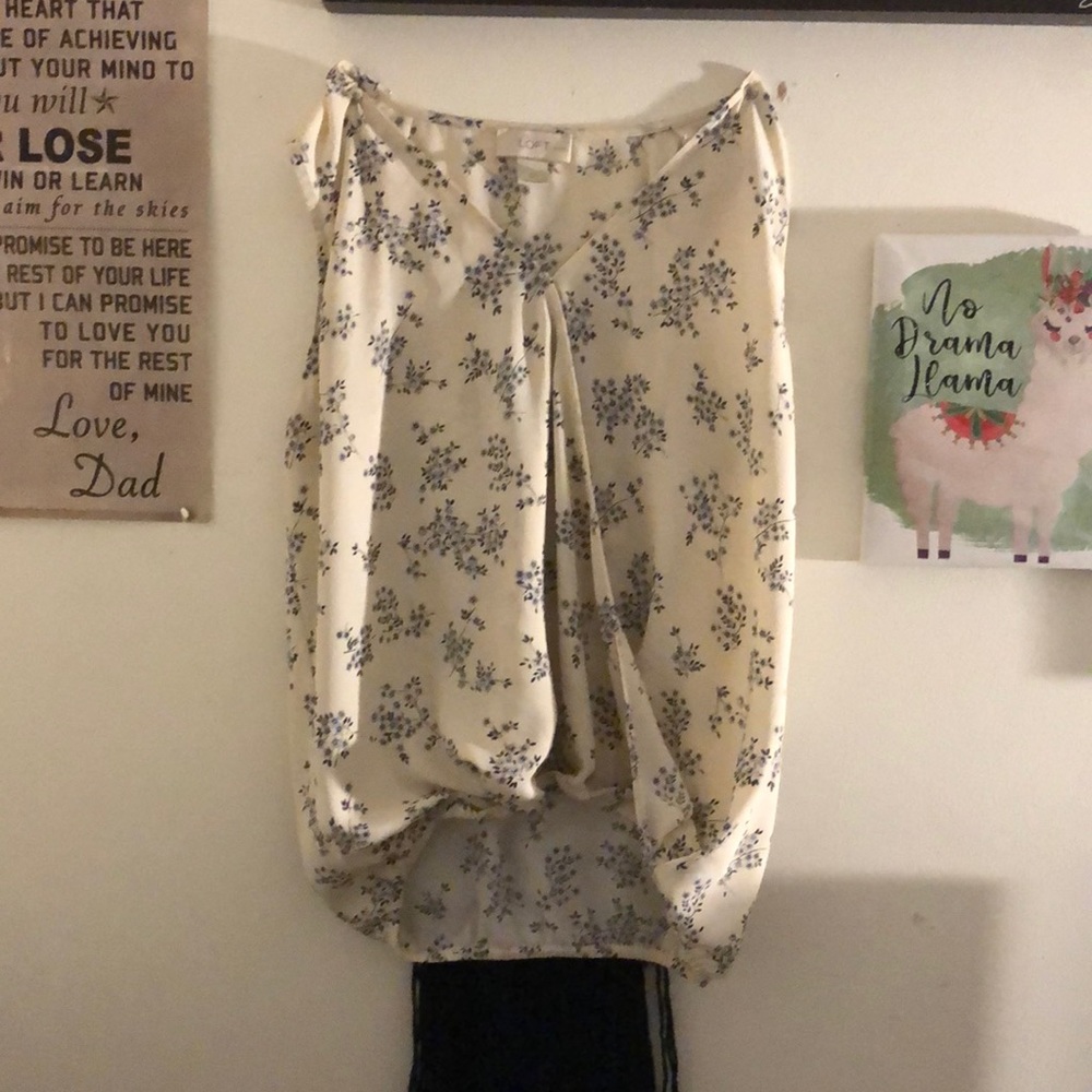 Off white tank top with draping middle and flowers